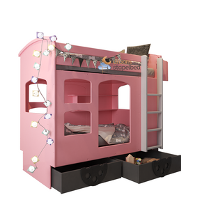 Mathy By Bols Wagon Stapelbed Bed met uitschuifbare lades zeer licht roze