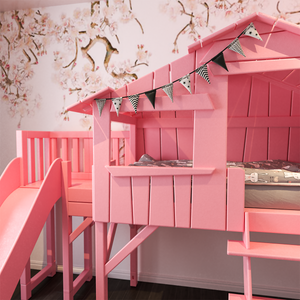 Mathy By Bols Stapelbed Boomhut met Glijbaan Kinderbed hut 90x200cm roze