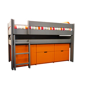 Mathy By Bols hoogslaper 127 met uitschuifbaar bureau en ladekast grijs oranje