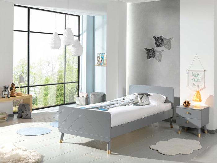 BILLY-combinatie:  timeless grijze BILLY-bed (90x200cm) en de bijpassende timeless grijze nachttafel.