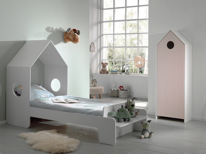 CASAMI combinatie: een bed (90x200) en een kastje met roze deur.