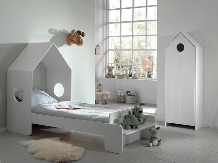 Casami-combinatie: een casami huisbed 90x200 cm en eencasami 1 deur kast wit