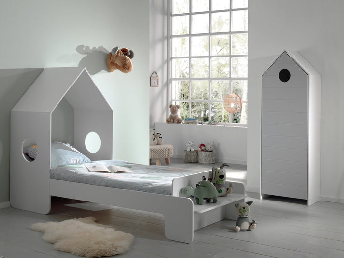 CASAMI combinatie: een bed (90x200) en een kastje met grijze deur.