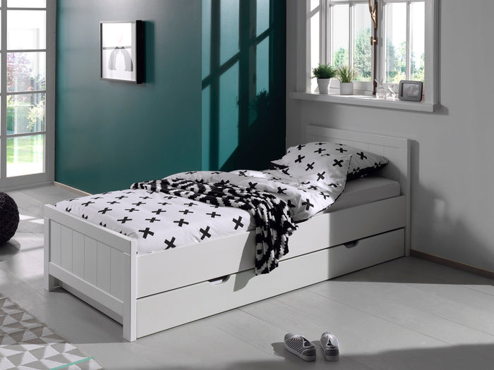 ERIK combinatie in wit: een bed (90x200) en bijhorend rolbed.