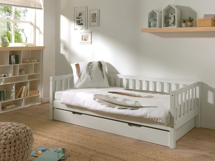 FRITZ combinatie in wit: een bed (90x200) en bijhorend rolbed.