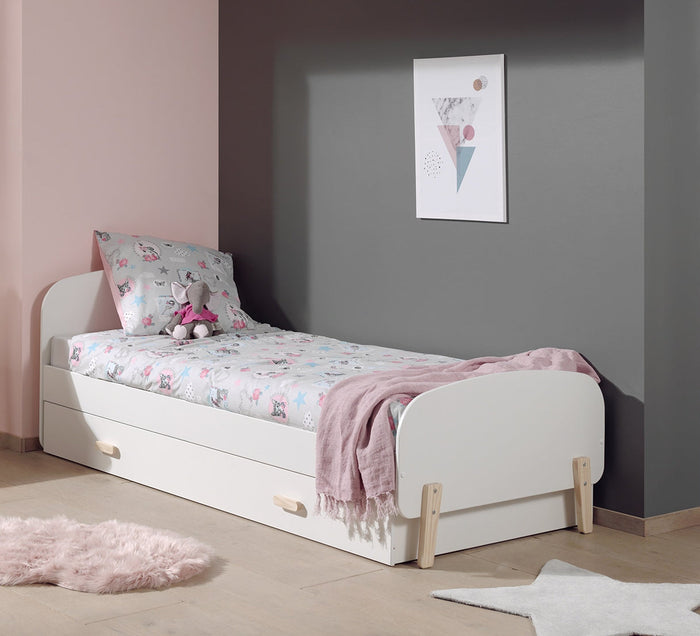 KIDDY combinatie in wit: een bed (90x200) en bijhorend rolbed.