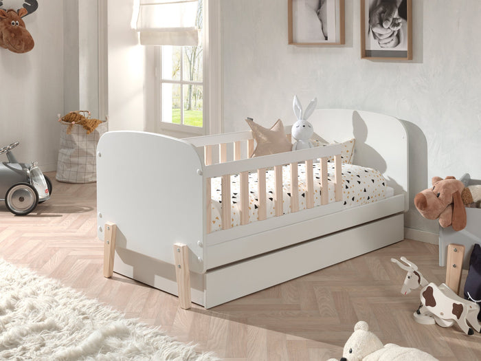 KIDDY combinatie in wit bestaat: een peuterbed (70x140) met bijhorend rolbed.