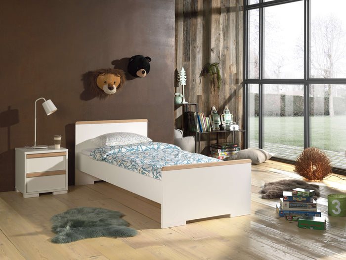 LONDON combinatie in wit: een bed (90x200) en bijhorend nachtkastje.