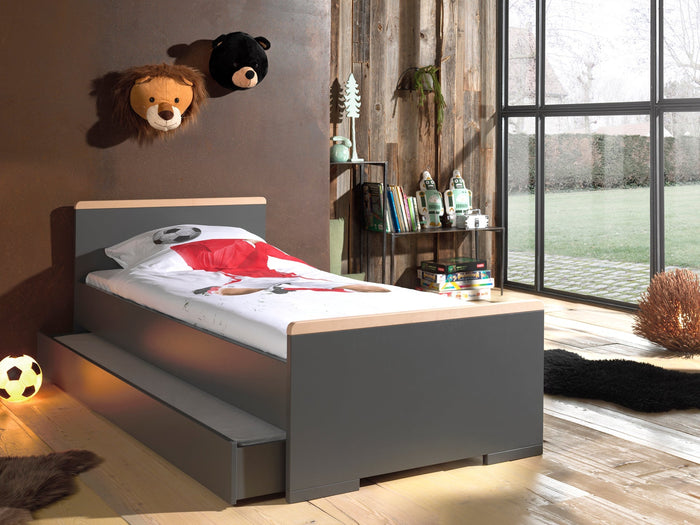 LONDON combinatie in antraciet: een bed (90x200) met bijhorend rolbed.