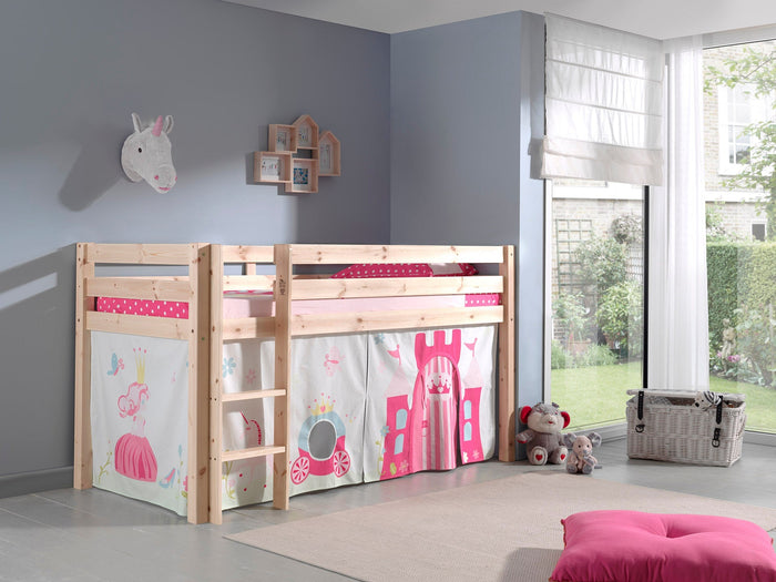 PINO-combinatie: een natuurkleurige PINO hoogslaper en een speelgordijn princess