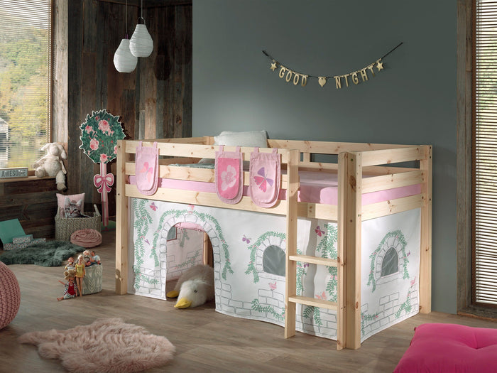 PINO-combinatie: een natuurkleurige PINO hoogslaper , een speelgordijn birdy en zakjes 3 stuks birdy