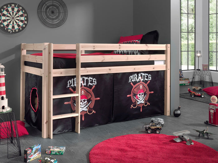 PINO-combinatie: een natuurkleurige PINO hoogslaper en een speelgordijn pirates