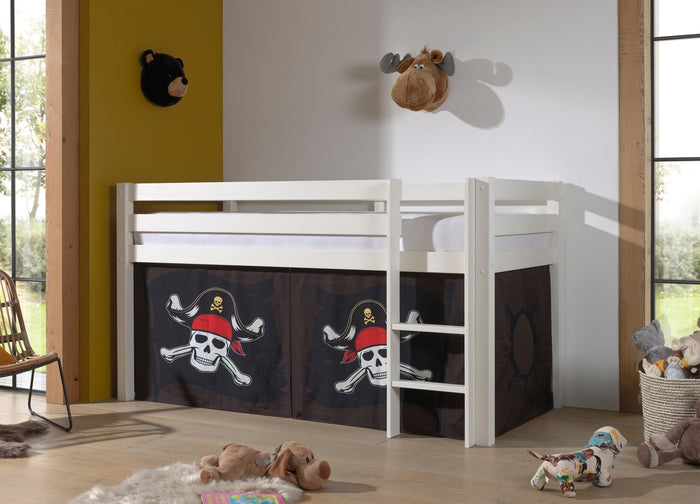 PINO-combinatie: een witte PINO hoogslaper en een speelgordijn caribian pirates
