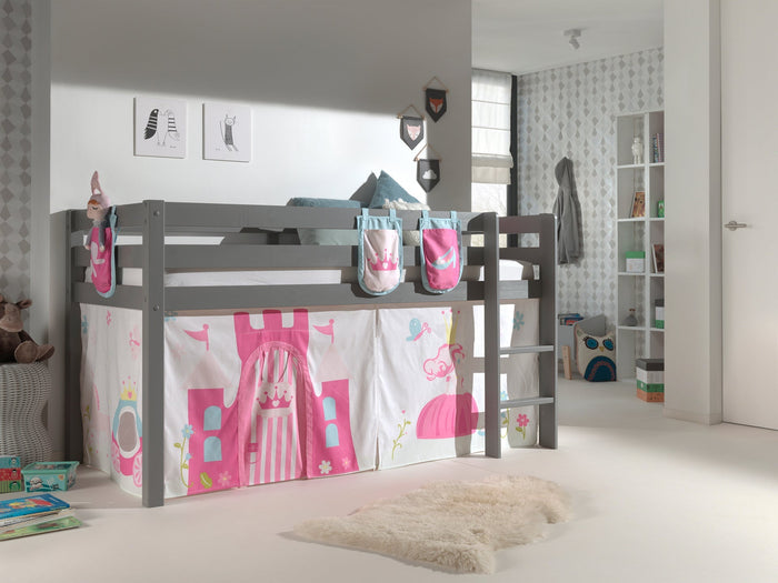 PINO-combinatie: een grijze PINO hoogslaper , een speelgordijn princess en 3 zakjes princess