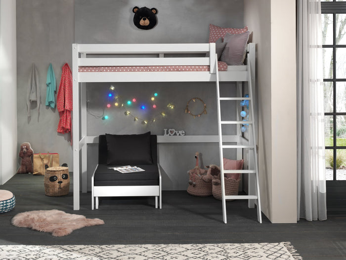 PINO-combinatie: een witte PINO mezzanine (90x200cm) en een PINO zetelbed