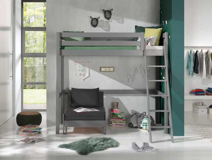 PINO-combinatie: een grijze PINO mezzanine (90x200cm) en een PINO zetelbed