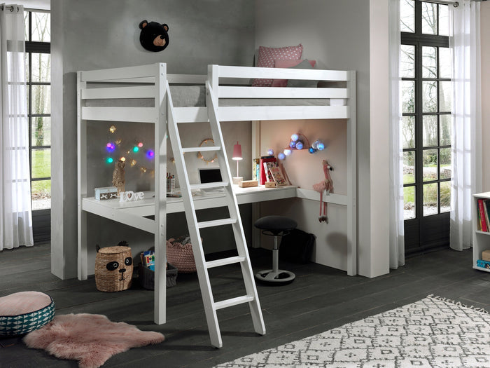 PINO-combinatie: een witte PINO mezzanine en een PINO bureaublad