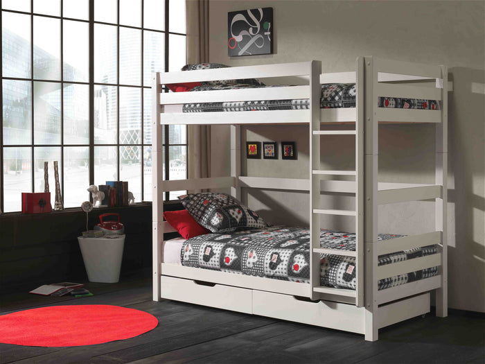 PINO-combinatie: een PINO wit PINO stapelbed en een PINO 2 lades wit