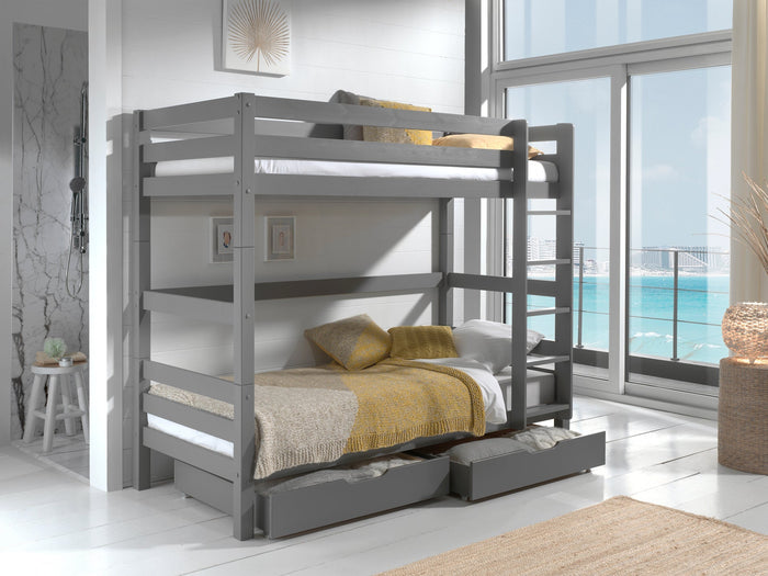 PINO-combinatie: een grijs PINO stapelbed van 180cm en 2 lades