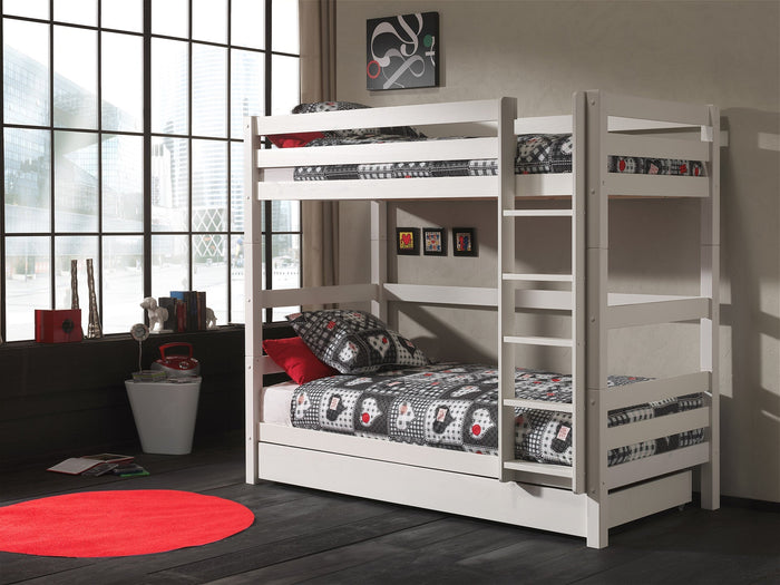PINO-combinatie: een PINO wit PINO stapelbed en een PINO rolbed 90x195cm wit