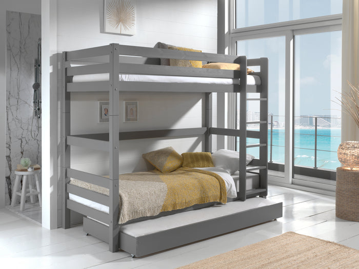 PINO-combinatie: een grijsPINO stapelbed (h180cm) en een PINO rolbed