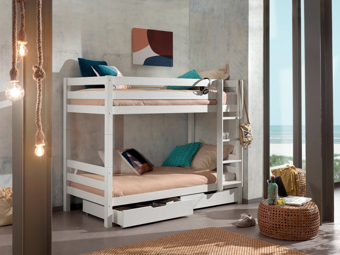 PINO-combinatie: een wit PINO stapelbed (h160cm) en 2 lades