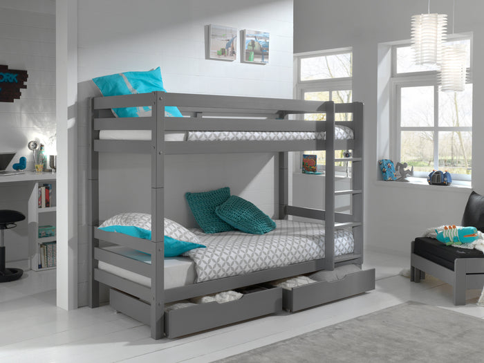 PINO-combinatie: een grijs PINO stapelbed (h160cm) en 2 lades