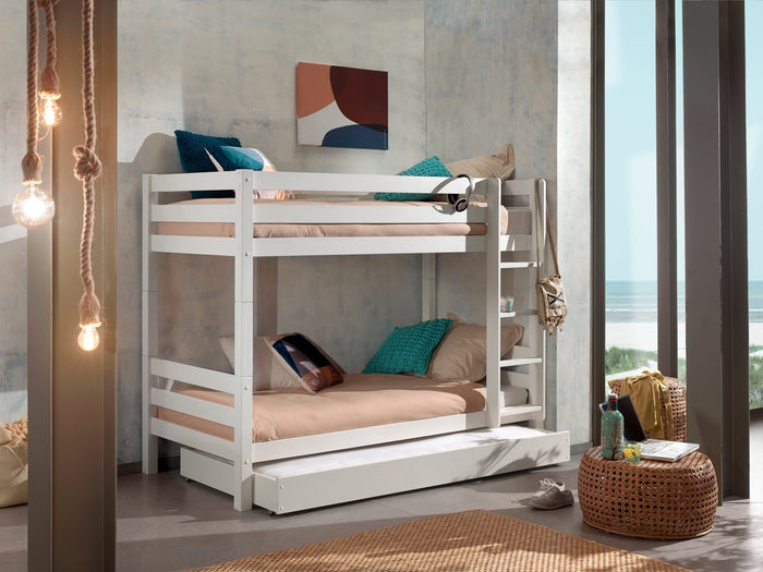 PINO-combinatie: een wit PINO stapelbed (h160cm) en een PINO rolbed