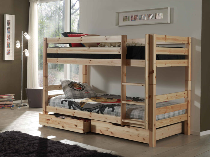 PINO-combinatie: een PINO stapelbed in natuur gelakt en een PINO 2 lades natuur
