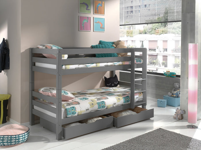 PINO-combinatie: een grijs PINO stapelbed (h140cm) en 2 lades