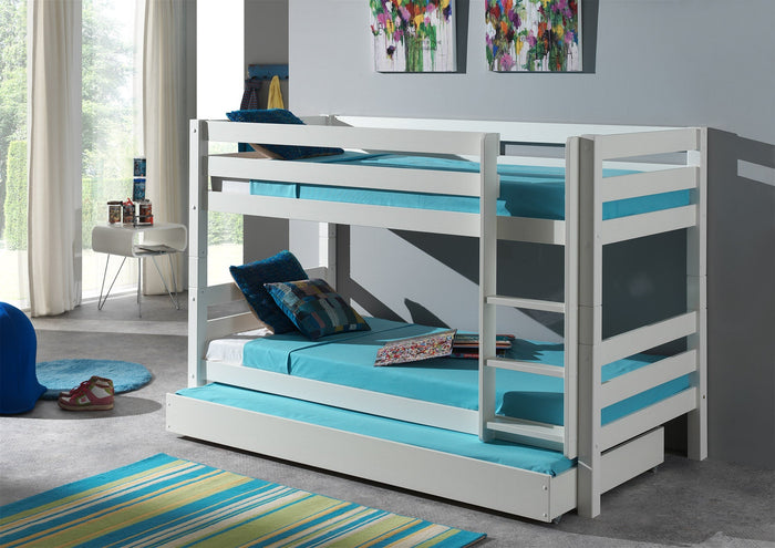 PINO-combinatie: een wit PINO stapelbed en een PINO rolbed 90x195cm wit