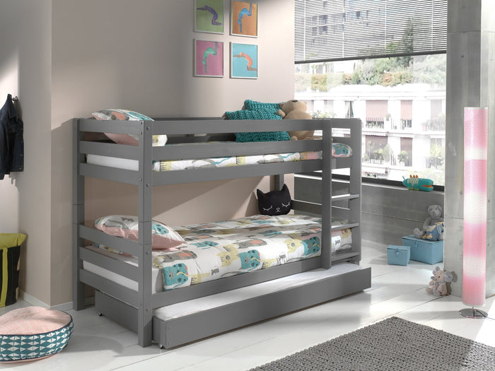 PINO-combinatie: een grijs PINO stapelbed (h140cm) en een PINO rolbed