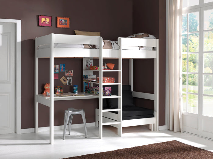 PINO-combinatie: een hoogslaper met een wit zetelbed en matras basic cool 10x90x200