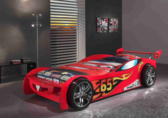 CARBED combinatie: het rode LEMANS autobed en de bijpassende matras.