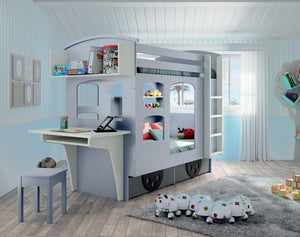 Bed wagon met boekenrek en bureau