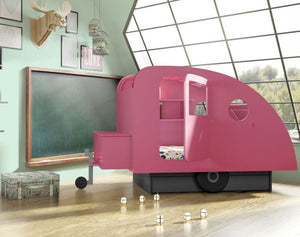 Caravanbed met box & neuswiel ( + gepersonaliseerde nummerplaat)