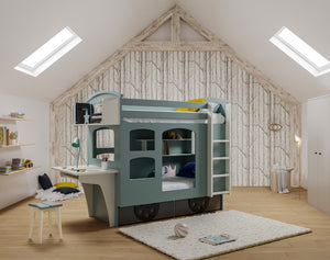 Bed wagon met boekenrek en bureau