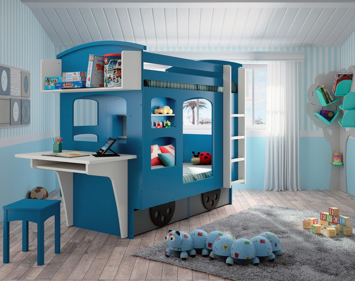 Bed wagon met boekenrek en bureau