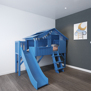 Mathy By Bols Hoogslaper Boomhut Bed met Glijbaan 190x90cm blauw