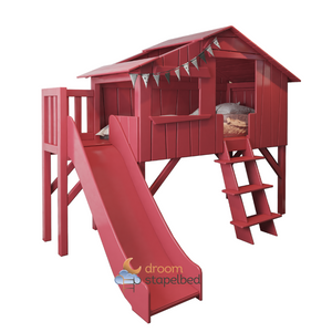 Mathy By Bols hoogslaper Boomhut met Glijbaan Kinderbed hut 90x200cm rood