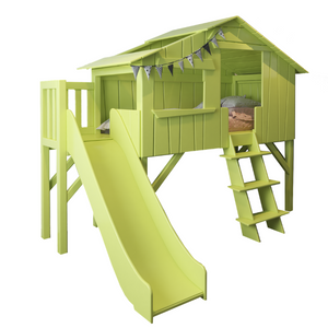 Mathy By Bols hoogslaper Boomhut met Glijbaan Kinderbed hut 90x200cm licht groen