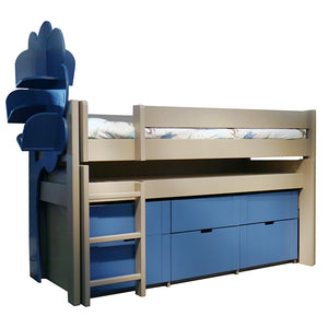 Mathy By Bols hoogslaper 127 met uitschuifbaar bureau en ladekast grijs blauw