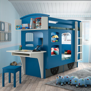 Mathy By Bols Wagon Stapelbed Bed met uitschuifbare lades blauw